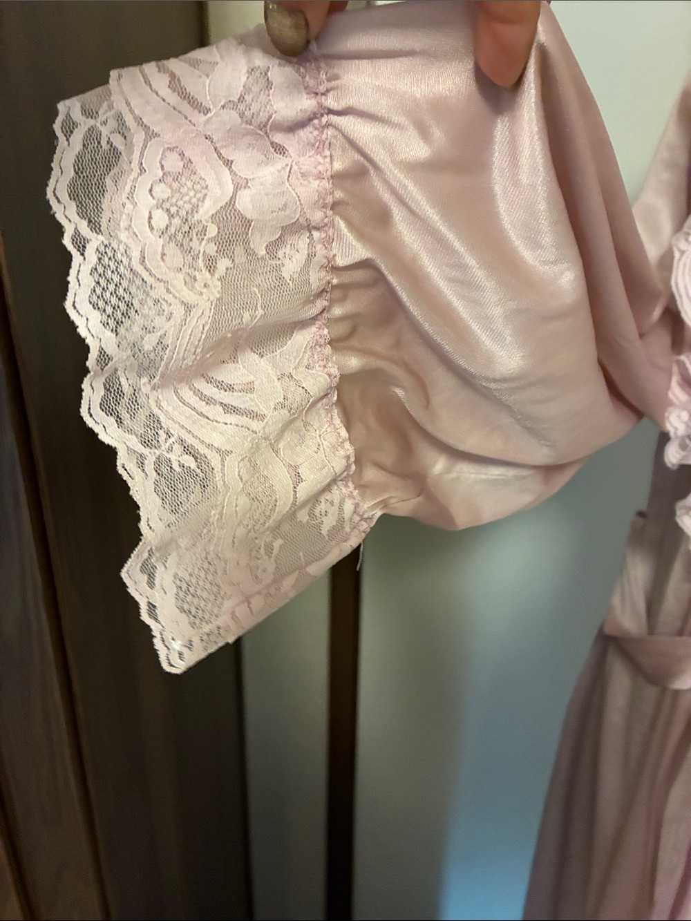 Women's Long Lace-Trim Satin Robe and Gown- Dusty Pink - Picture 4 of 12